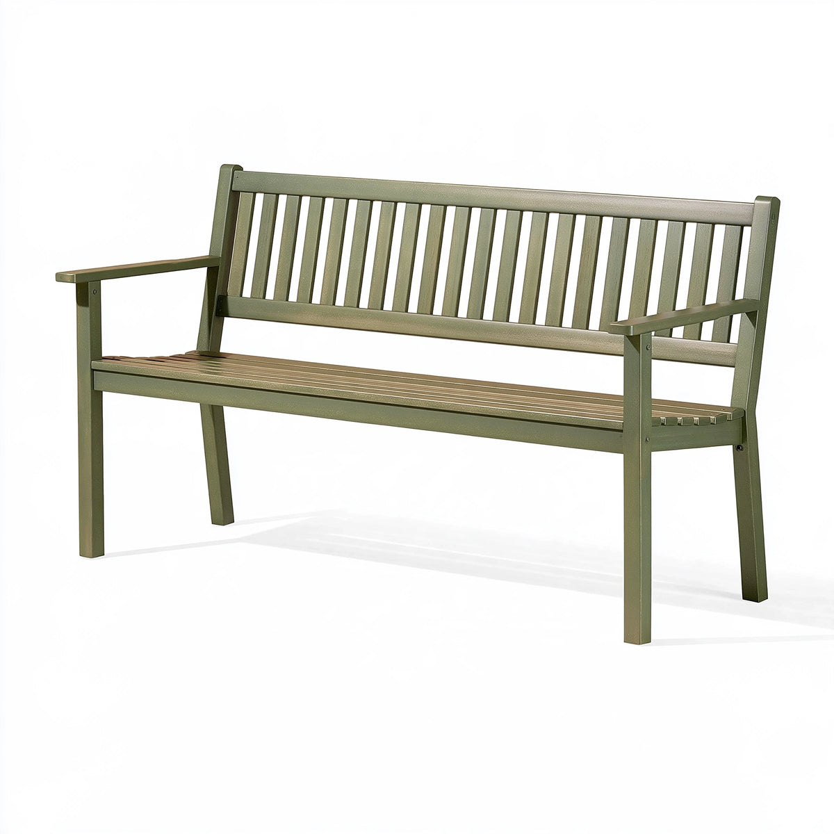 Banc de jardin 150 x 62 x 88 cm en métal vert à lattes avec accoudoirs